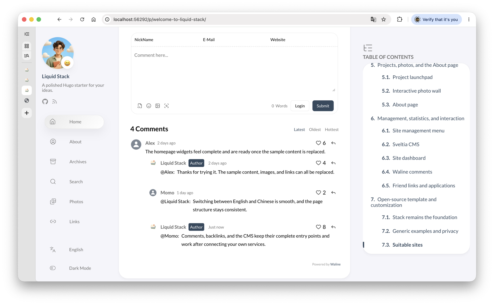 Liquid Stack comment interface