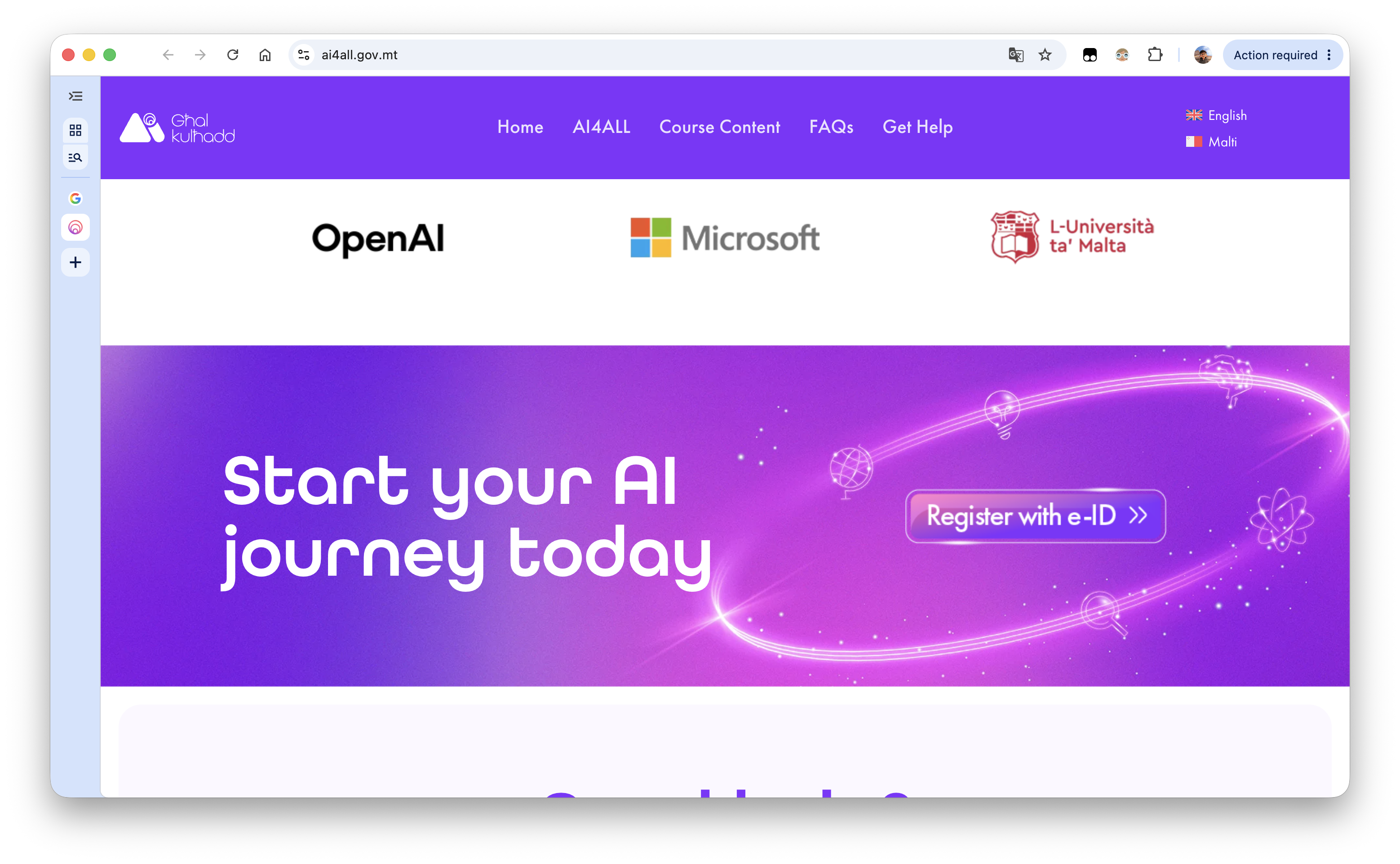 Register with e-ID button on the AI4ALL website