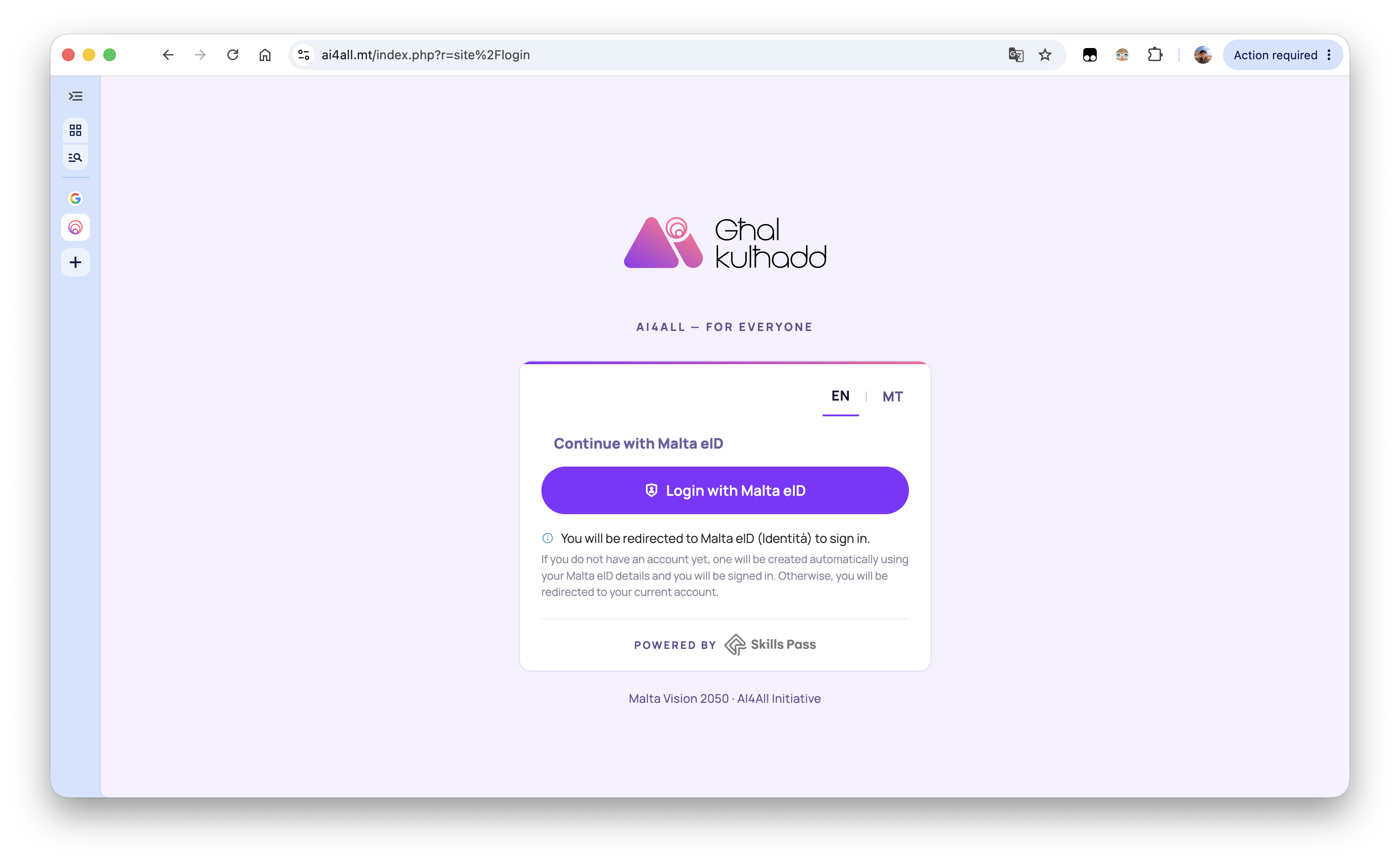 AI4ALL login page after the video