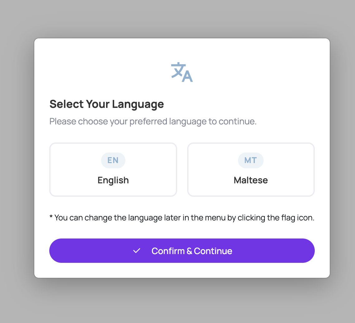 AI4ALL language selection screen
