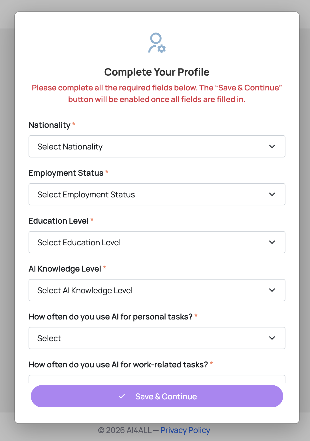 AI4ALL profile questionnaire