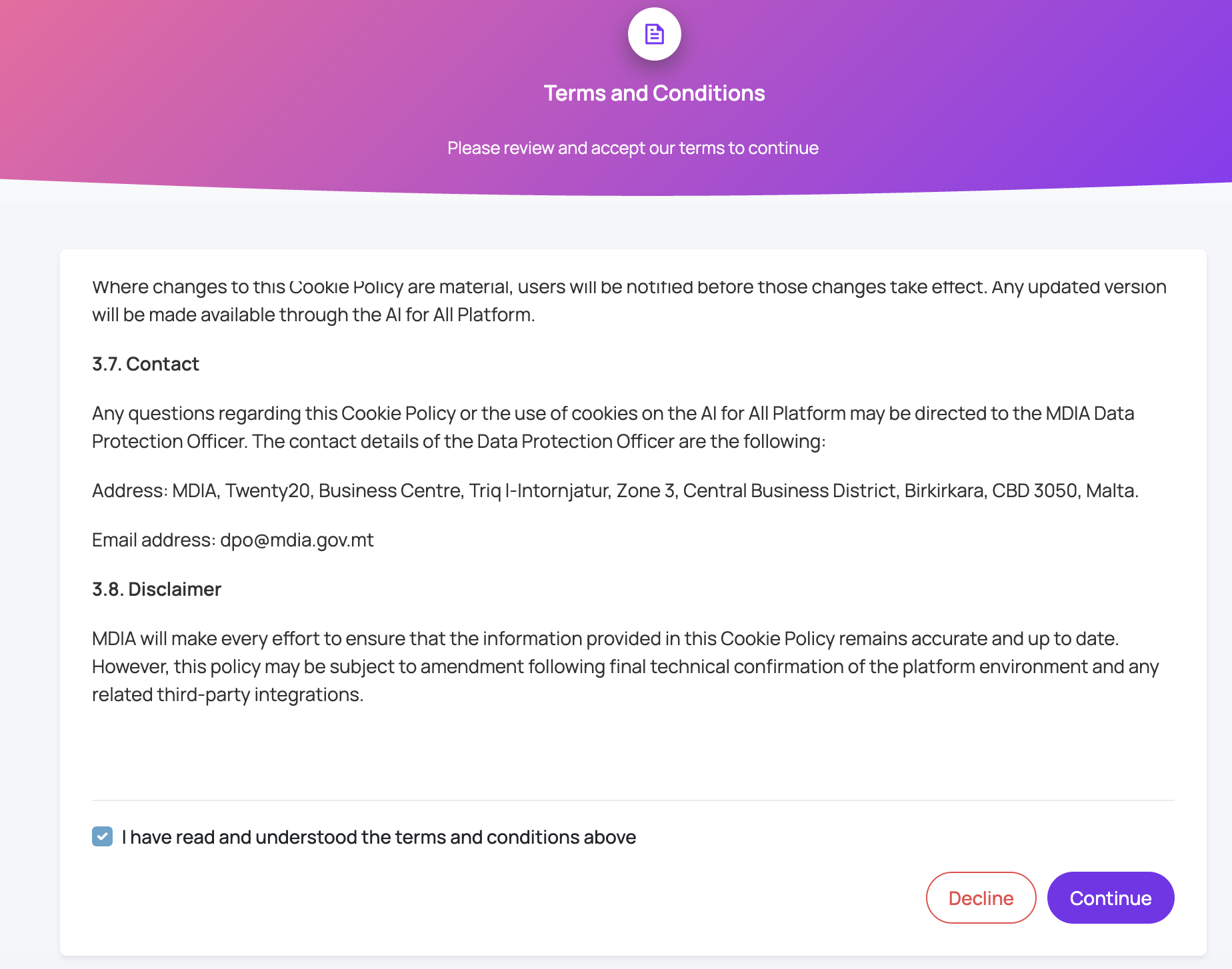 AI4ALL terms and conditions confirmation