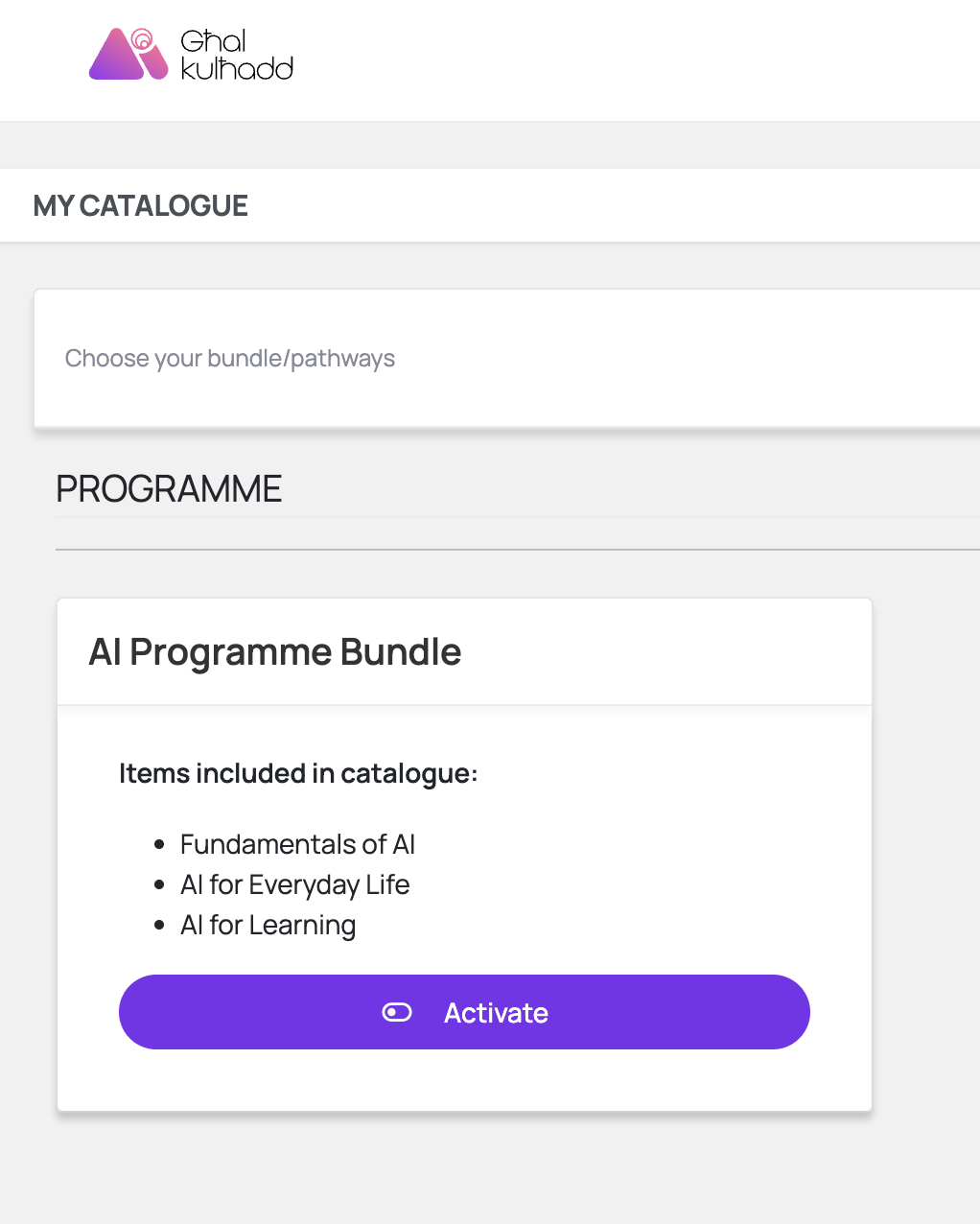 AI Programme Bundle activation card