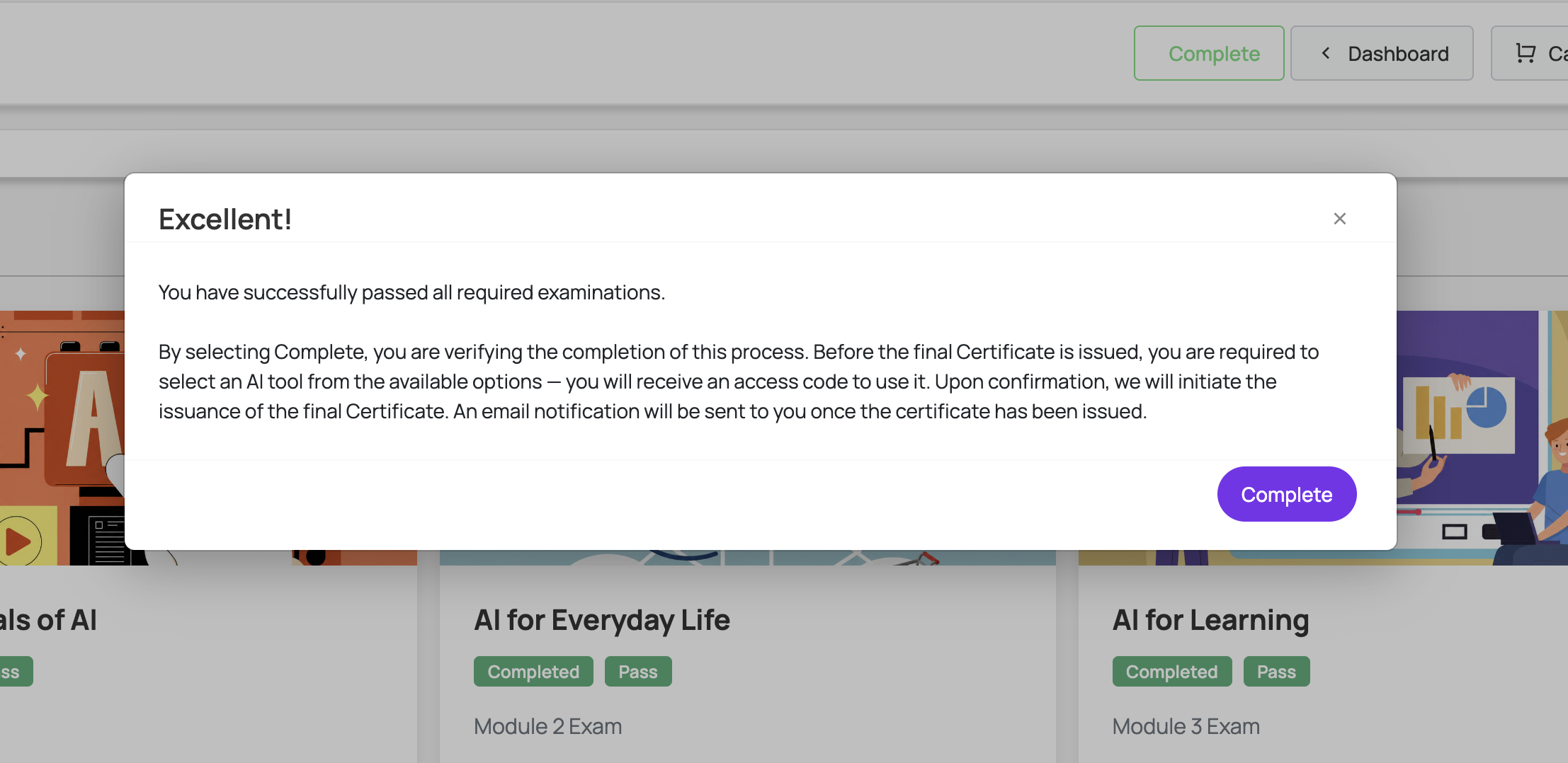 AI4ALL courses completed and passed