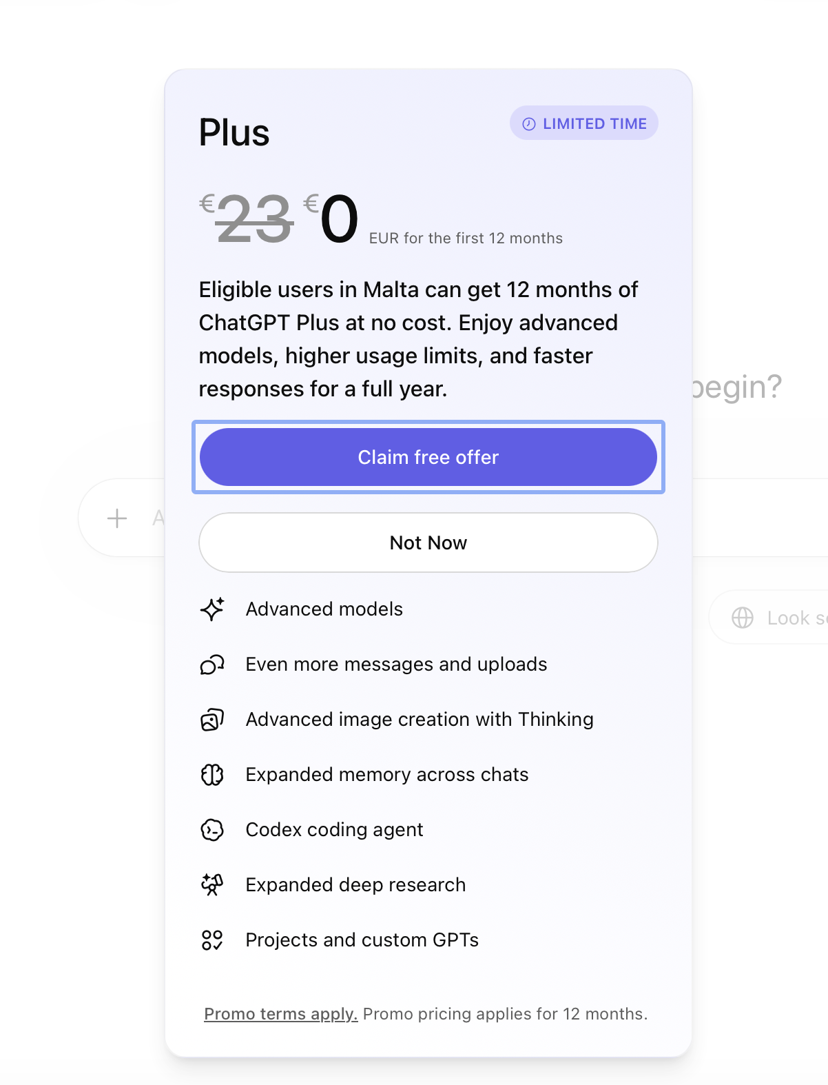 ChatGPT Plus activation page