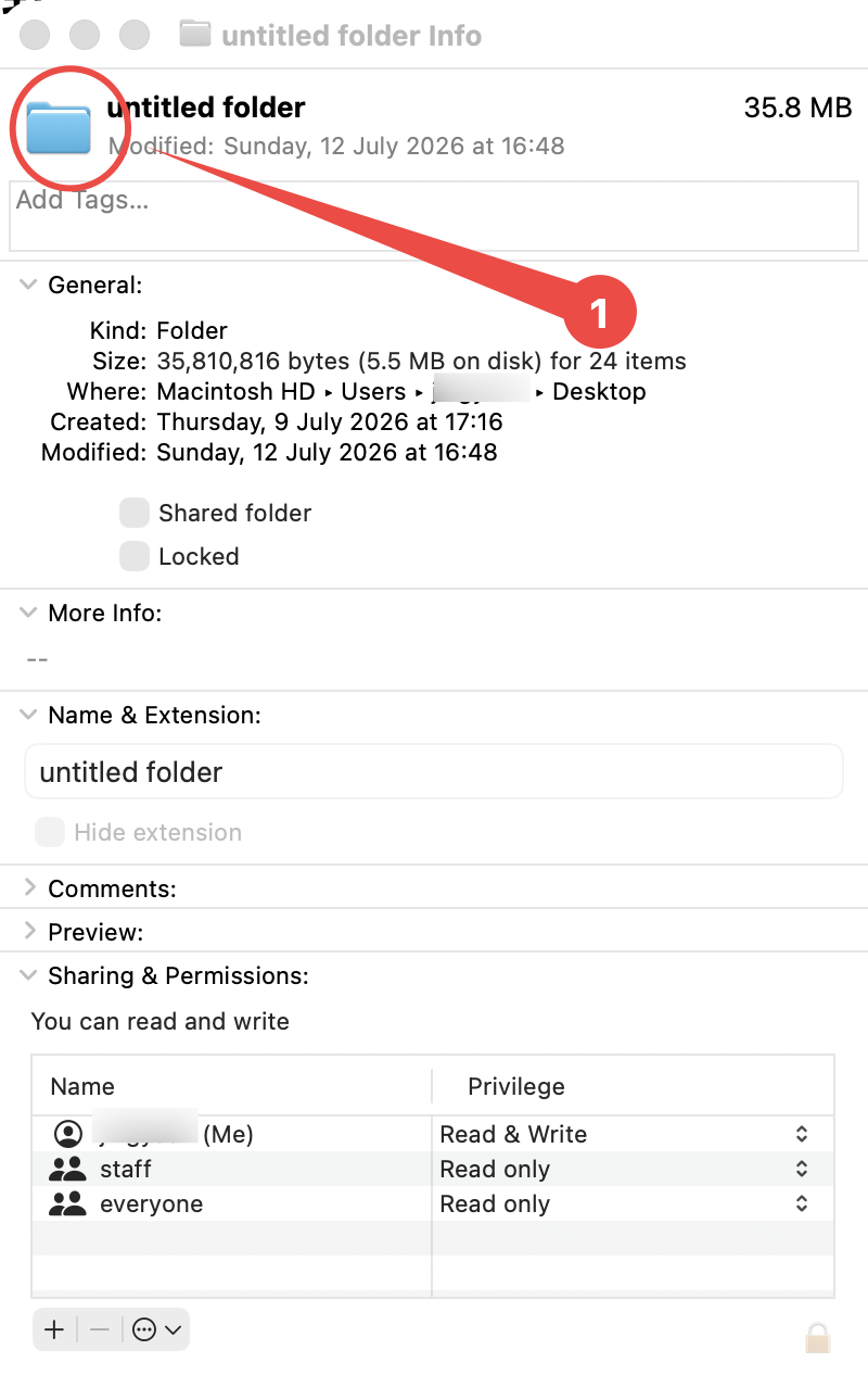Finder 显示简介窗口中选中的文件夹图标